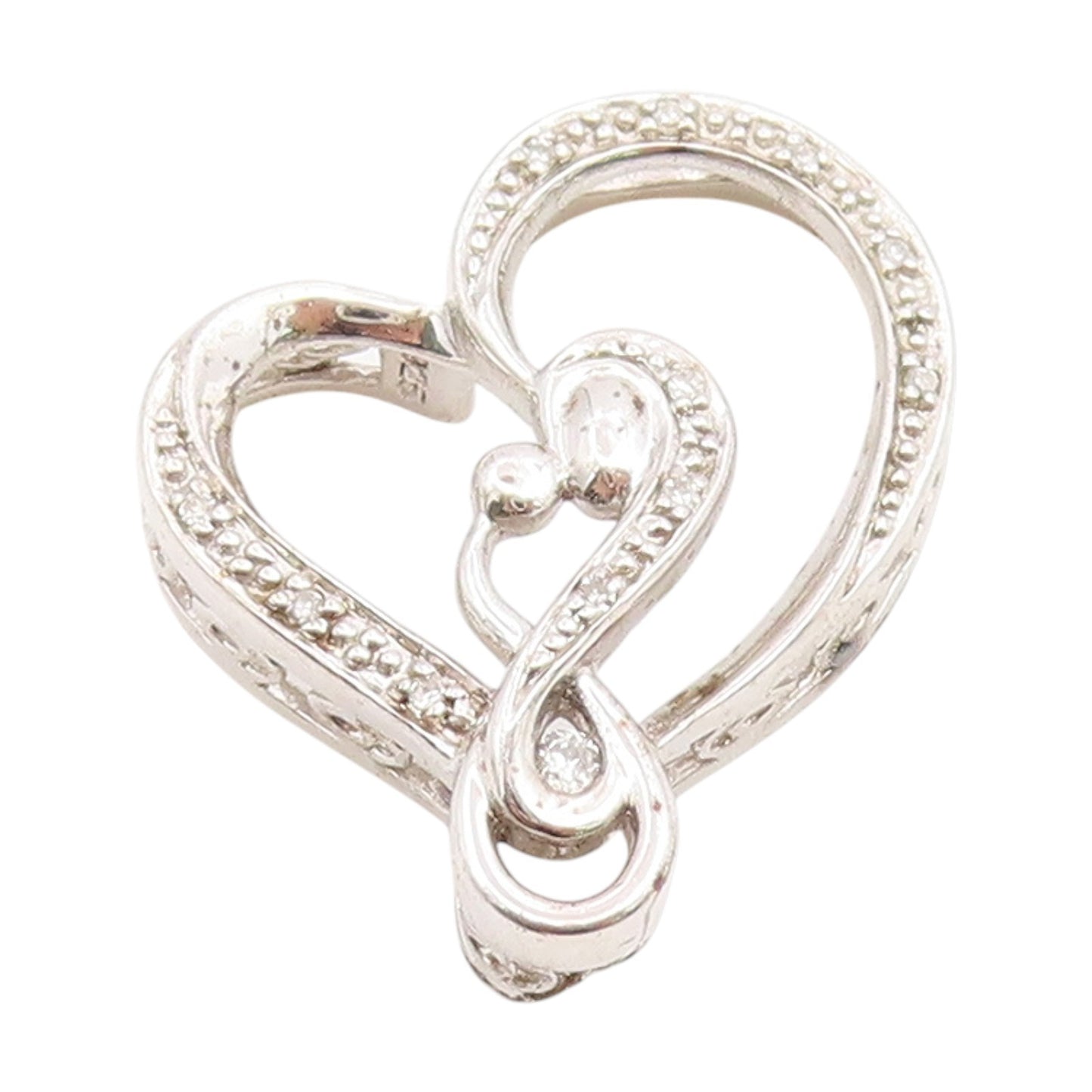 925 Sterling Silver Vintage Pendant Genuine Diamonds Love Heart Charm  PT25973