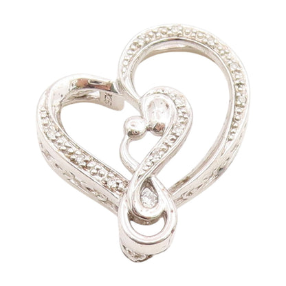 925 Sterling Silver Vintage Pendant Genuine Diamonds Love Heart Charm  PT25973