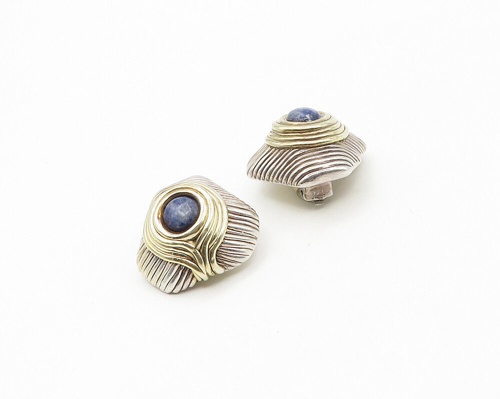 BAT AMI ISRAEL 925 Silver   Vintage Sodalite 2 Tone Non Pierce Earrings EG8990
