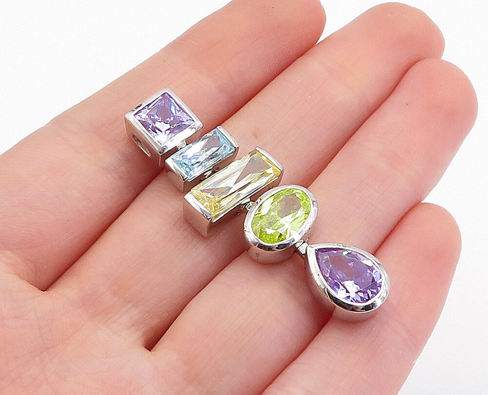 925 Sterling Silver Multi Color Cubic Zirconia Shiny Linked Pendant PT3800