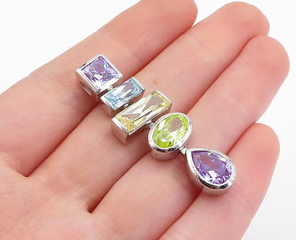 925 Sterling Silver Multi Color Cubic Zirconia Shiny Linked Pendant PT3800