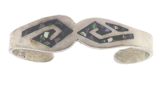 MEXICO 925 Sterling Silver  Vintage Abalone Shell Mosaic Cuff Bracelet  BT4776