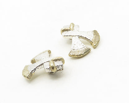 925 Sterling Silver  Vintage Shiny Two Tone Hollow Non Pierce Earrings  EG5292