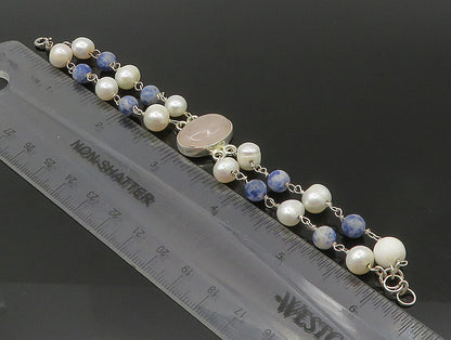 925 Sterling Silver  Rose Quartz & Freshwater Pearls Chain Bracelet  BT1165