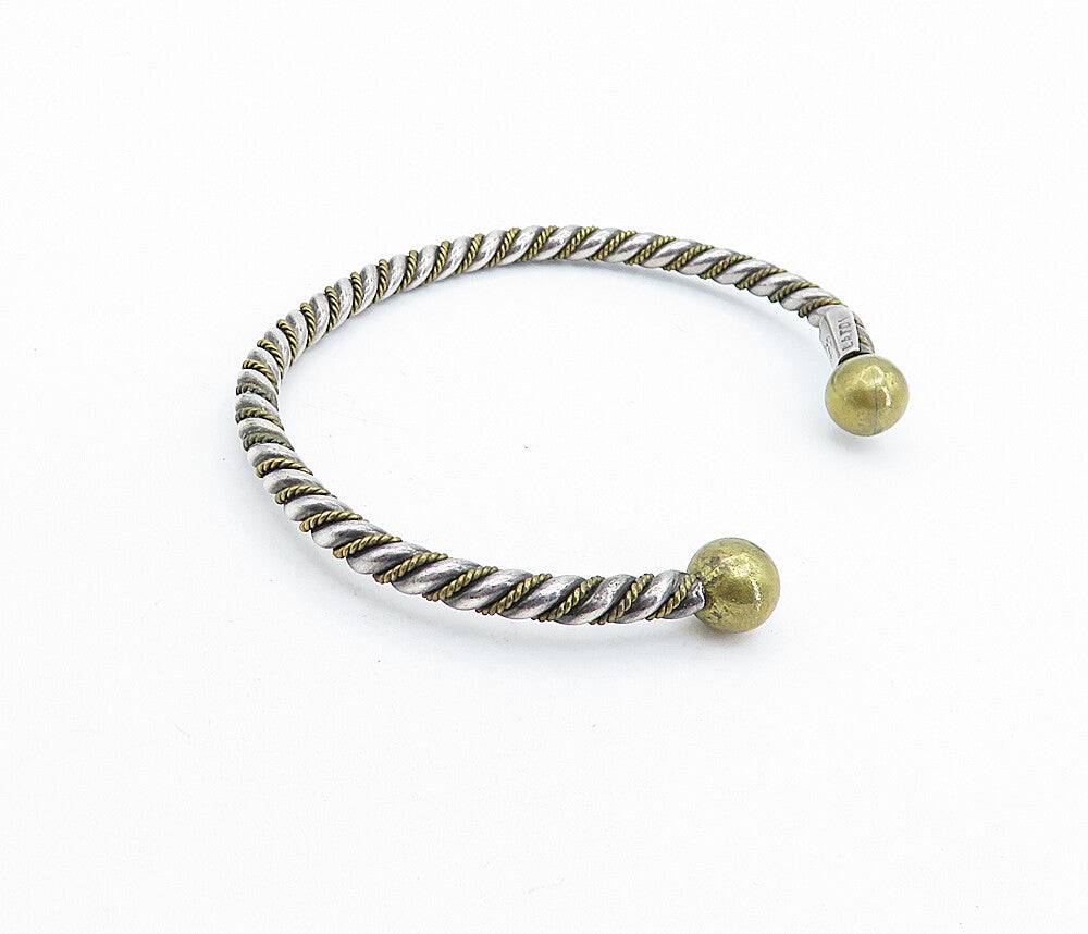 MEXICO 925 Sterling Silver Vintage 2 Tone Twist Ball End Cuff Bracelet BT2685