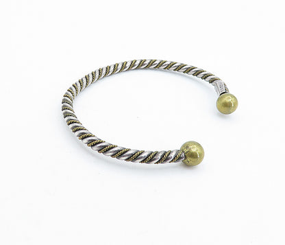 MEXICO 925 Sterling Silver Vintage 2 Tone Twist Ball End Cuff Bracelet BT2685