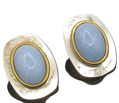 STAMAS 925 Sterling Silver  Vintage Agate 2 Tone Non Pierce Earrings  EG10185