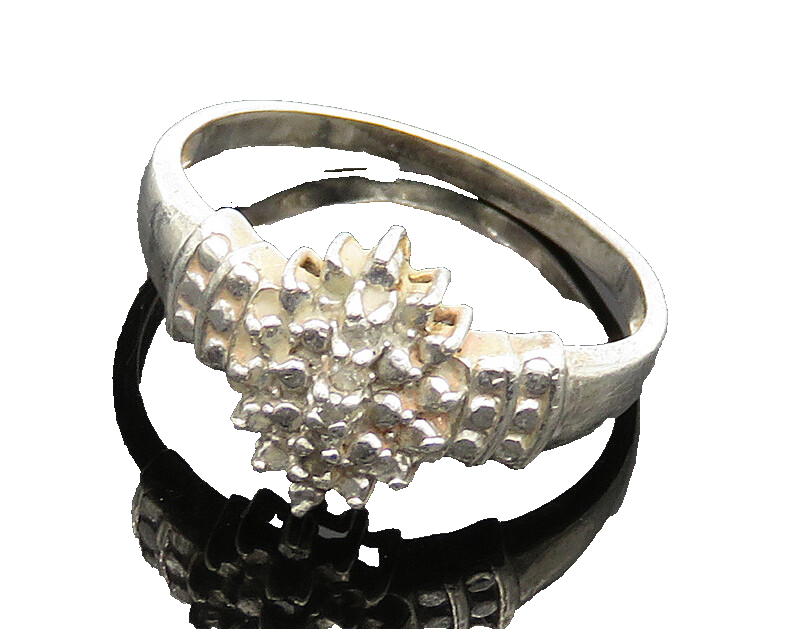 925 Sterling Silver  Vintage Shiny Genuine Diamonds Band Ring Sz 7  RG19920