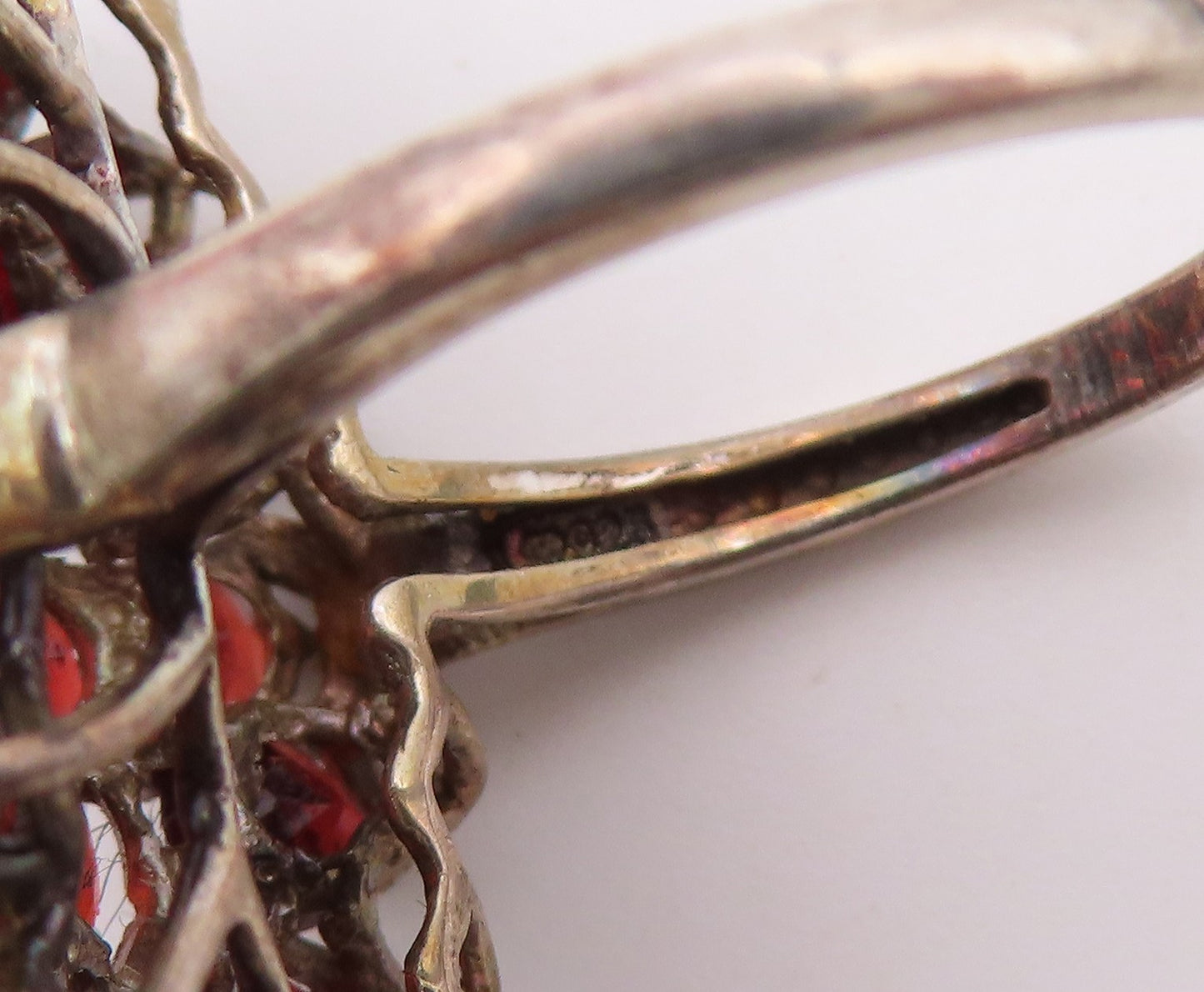 925 Sterling Silver Vintage Ring Garnet Cluster Statement Band  Sz 8  RG36756