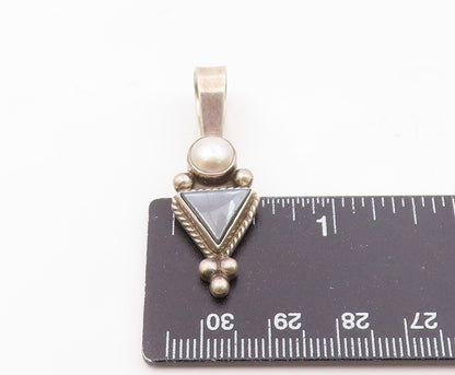 925 Sterling Silver  Vintage Pearl & Hematite Bubble Twist Pendant  PT13417
