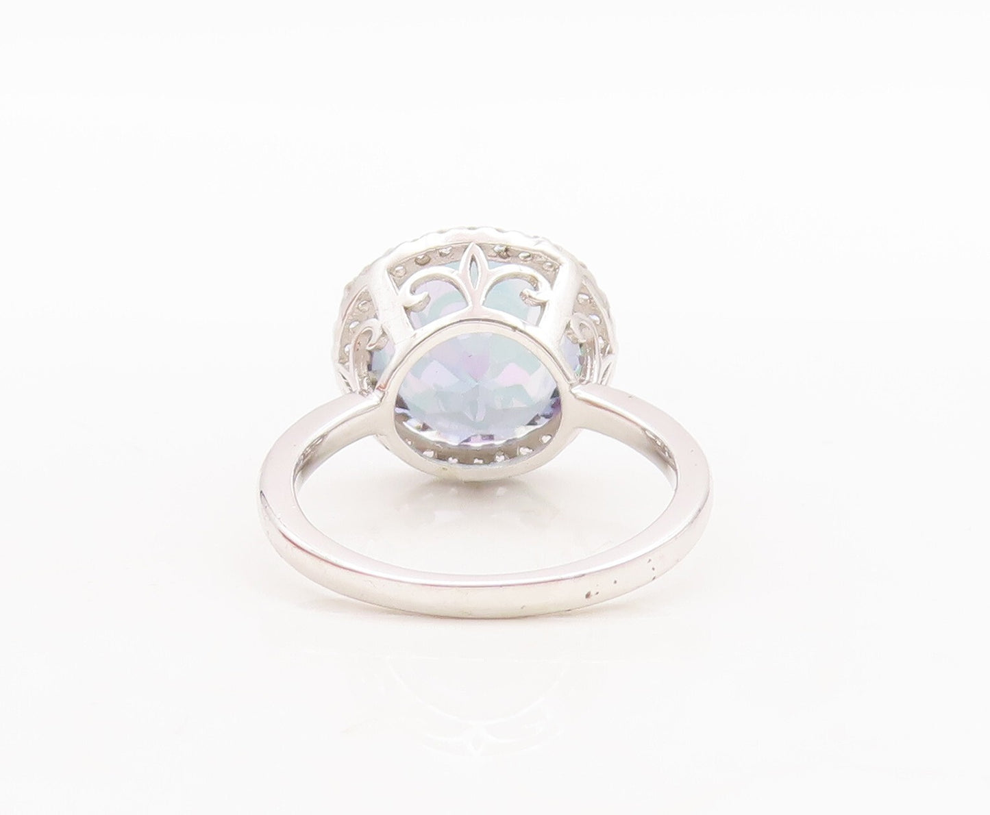 925 Sterling Silver Vintage Ring Round Cut Mystic Topaz Halo CZ  Sz 7  RG29744