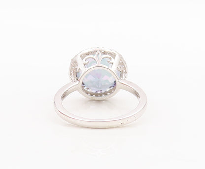 925 Sterling Silver Vintage Ring Round Cut Mystic Topaz Halo CZ  Sz 7  RG29744