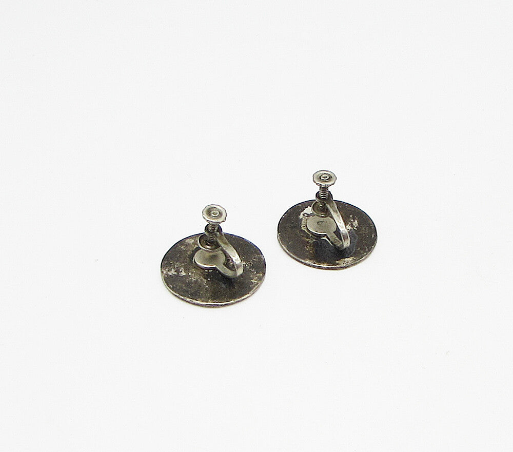 MEXICO 925 Silver Vintage Mother Of Pearl Non Pierced Screw Back Earrings EG1955