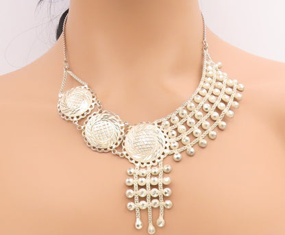 925 Sterling Silver Vintage Necklace Intricate Etched Droplet Choker  NE4738