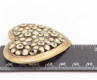 925 Sterling Silver Vintage Brooch Openwork Daisy Floral Love Heart Pin  BP12148