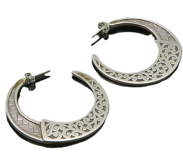 LOIS HILL 925 Silver  Vintage Shiny Woven Swirl Design Hoop Earrings  EG10620