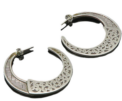 LOIS HILL 925 Silver  Vintage Shiny Woven Swirl Design Hoop Earrings  EG10620