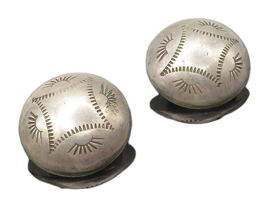 NAVAJO 925 Sterling Silver  Vintage Non Pierce Button Drop Earrings  EG7231