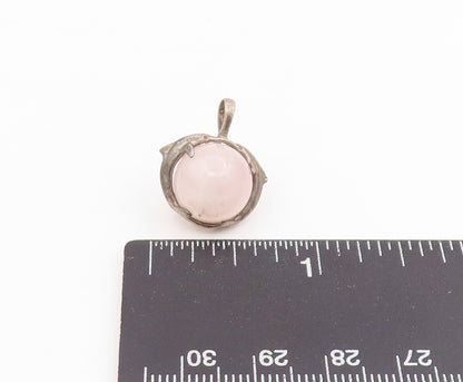 925 Sterling Silver Vintage Pendant Rose Quartz With Hugging Dolphins  PT25629