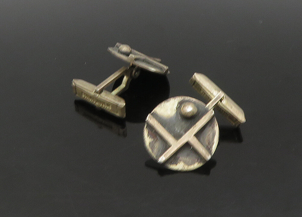 925 Sterling Silver  Vintage Oxidized Round Modernist Cufflinks  TR3137