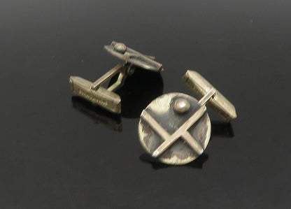 925 Sterling Silver  Vintage Oxidized Round Modernist Cufflinks  TR3137