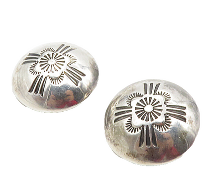 NAVAJO 925 Sterling Silver  Vintage Etched Dome Non Pierce Earrings  EG4776