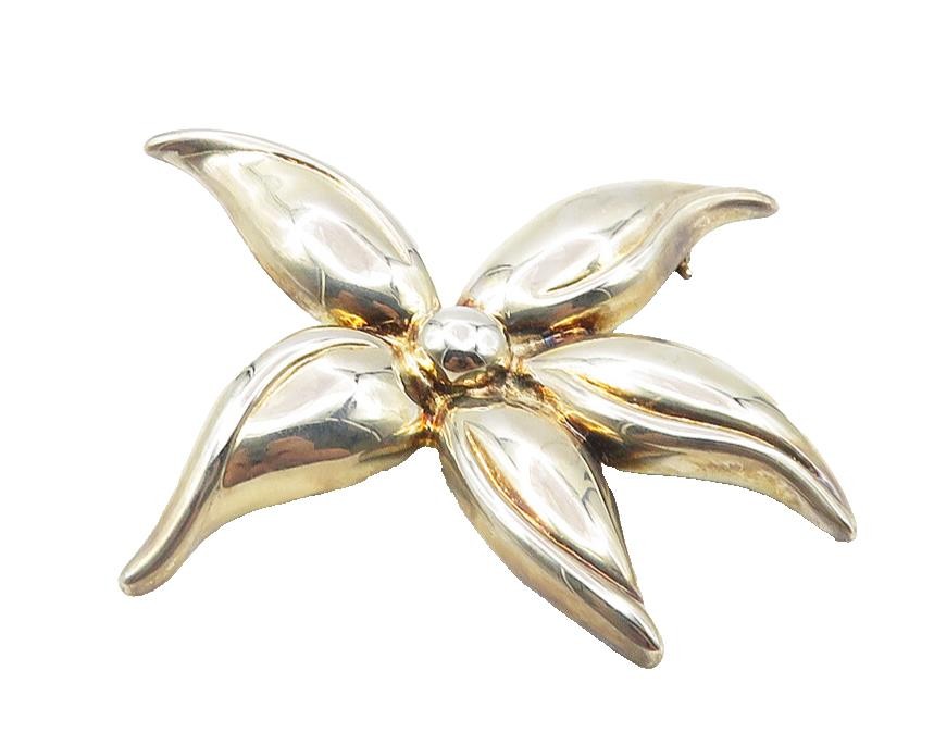 925 Sterling Silver  Vintage Shiny Single Flower Motif Brooch Pin  BP3886