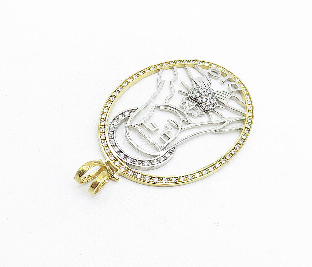 MEXICO 925 Sterling Silver  Vintage Cubic Zirconia Virgin Mary Pendant  PT4474