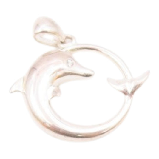 925 Sterling Silver  Vintage Coiled Dolphin With Topaz Eye Pendant  PT20703