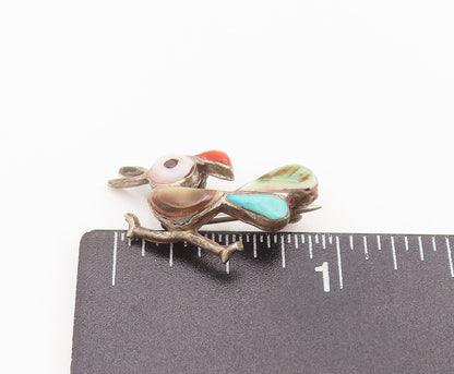 925 Sterling Silver Vintage Brooch Pin NAVAJO ZUNI Gems Cocktail Bird  BP10687