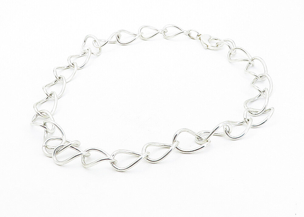 925 Sterling Silver  Shiny Minimalist Curved Oval Link Chain Necklace  NE1478