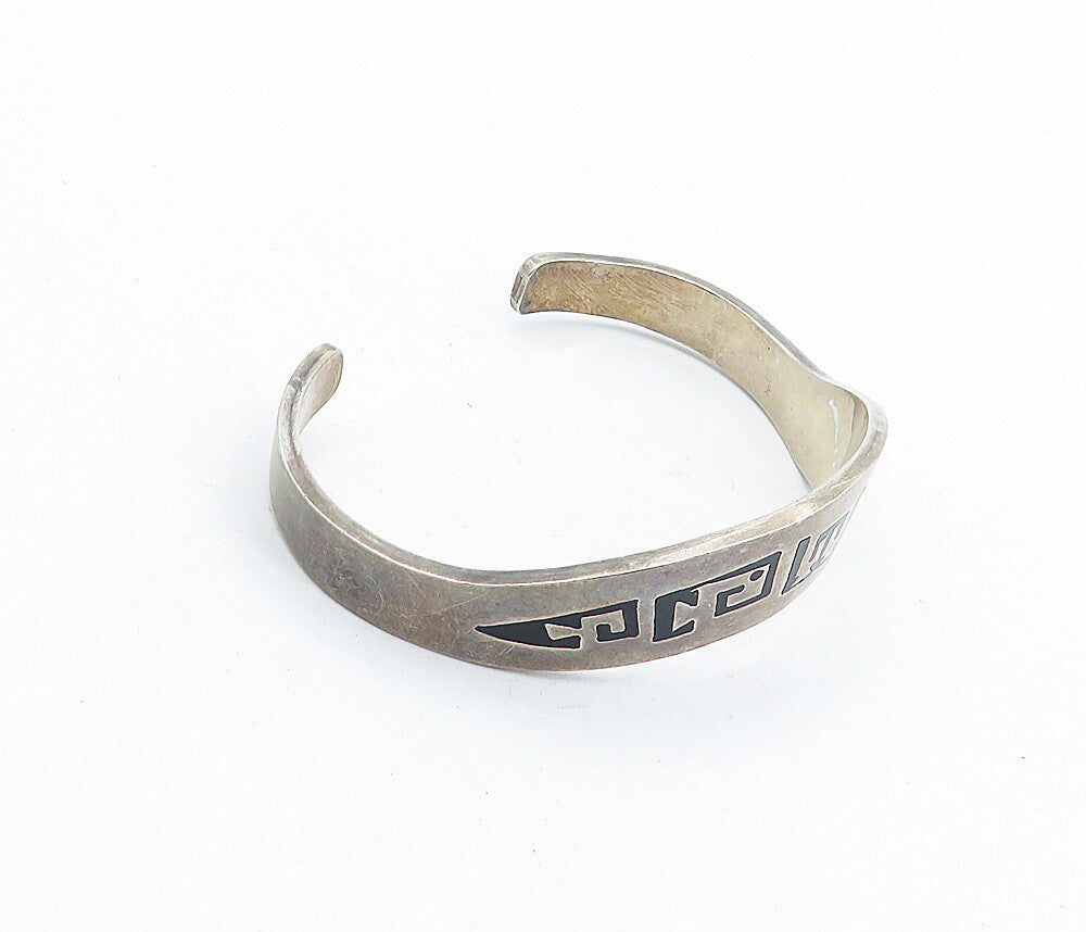 MEXICO 925 Sterling Silver  Vintage Enamel Patterned Cuff Bracelet  BT2013