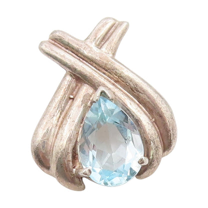 925 Sterling Silver Vintage Pendant Faceted Blue Topaz Crossover Charm  PT25480