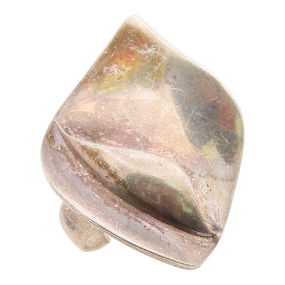 925 Sterling Silver Vintage Ring Modernist Abstract Leaf Band  Sz 10  RG36332