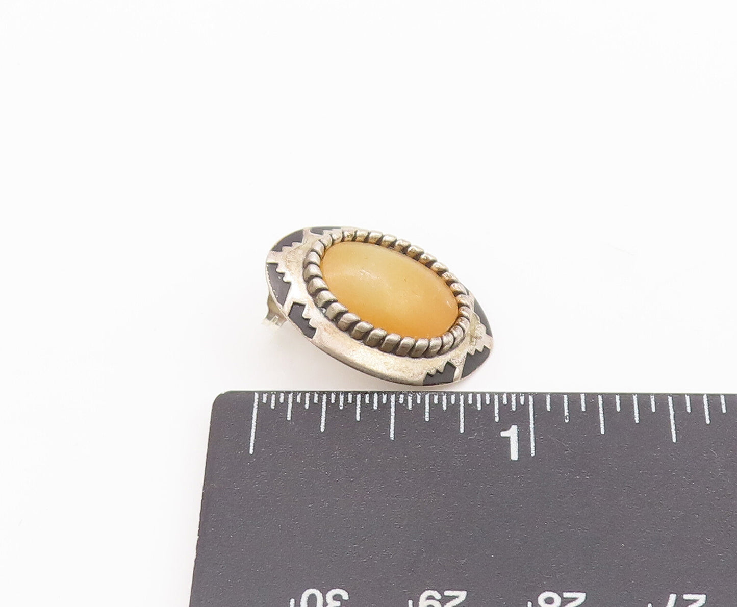 925 Sterling Silver Vintage Earrings Cabochon Yellow Agate EG12890