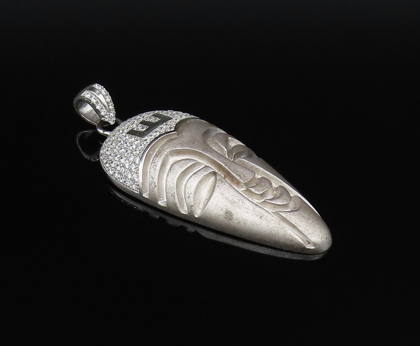 925 Sterling Silver  Vintage Sparkly Topaz Turban Carved Face Pendant  PT21465