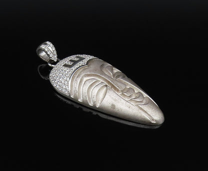 925 Sterling Silver  Vintage Sparkly Topaz Turban Carved Face Pendant  PT21465