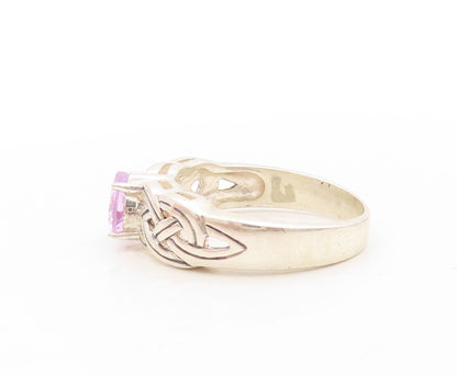 925 Sterling Silver Vintage Ring Celtic Design Cut Heart Amethyst Sz 8.5 RG31147