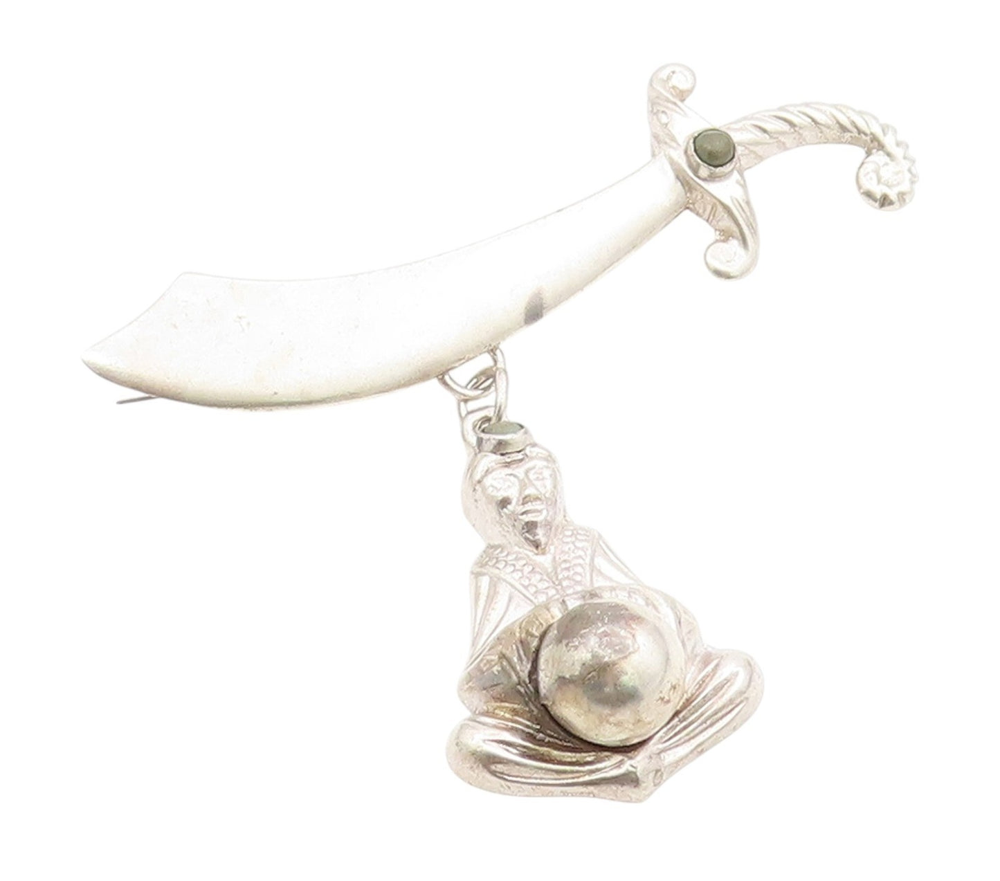 925 Sterling Silver Vintage Brooch Turquoise Fortune Teller & Sword Pin  BP12156