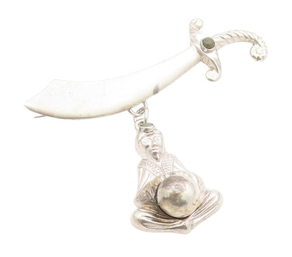 925 Sterling Silver Vintage Brooch Turquoise Fortune Teller & Sword Pin  BP12156