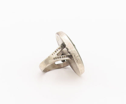 925 Sterling Silver Vintage Ring Antique Southwestern Green Jade Sz 7 RG28234