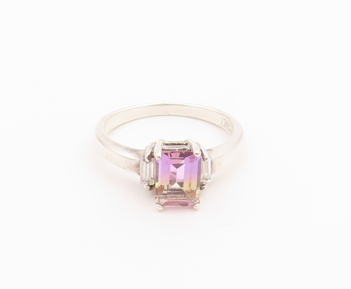 925 Sterling Silver Vintage Ring Elegant Ametrine & Topaz Band  Sz 9  RG36454