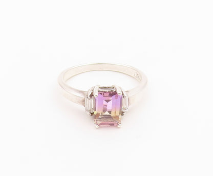 925 Sterling Silver Vintage Ring Elegant Ametrine & Topaz Band  Sz 9  RG36454