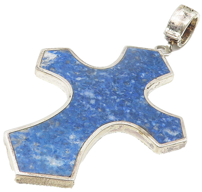 WHITNEY KELLY 925 Silver  Vintage Sodalite Religious Cross Pendant  PT8866