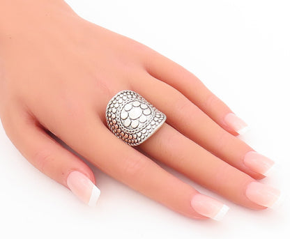 925 Sterling Silver Vintage Ring Bead Etched Circular Pattern  Sz 9  RG28701