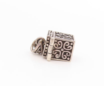 925 Sterling Silver Vintage Pendant 3D Etched Prayer Box Charm OPENS  PT24933