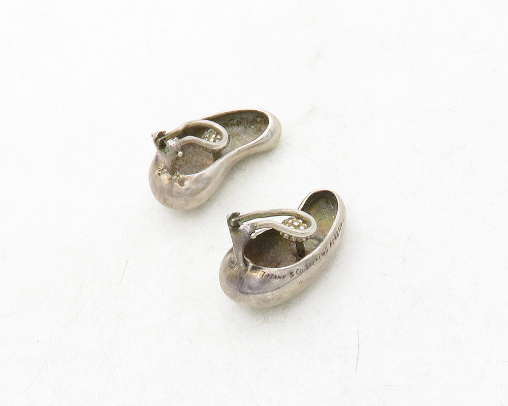 TIFFANY & CO. 925 Silver  Vintage Smooth Bean Shape Non Peirce Earrings EG6565