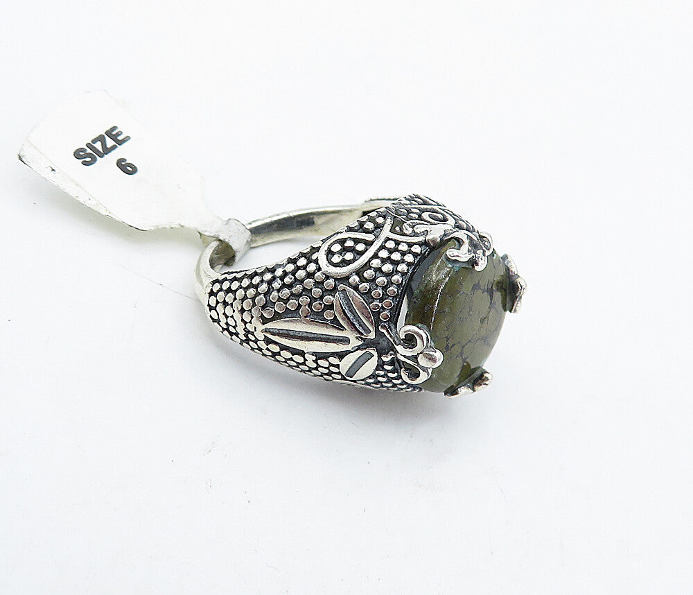925 Sterling Silver  Vintage Jasper Floral Dome Cocktail Ring Sz 6  RG4523