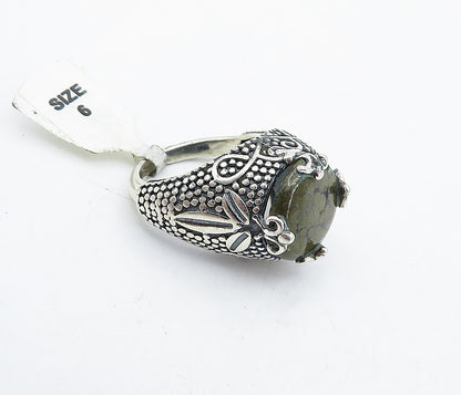 925 Sterling Silver  Vintage Jasper Floral Dome Cocktail Ring Sz 6  RG4523