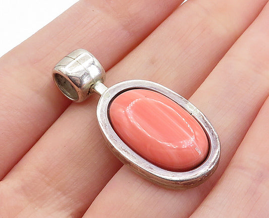 MEXICO 925 Silver Vintage Cabochon Cut Rhodochrosite Oval Pendant PT5108